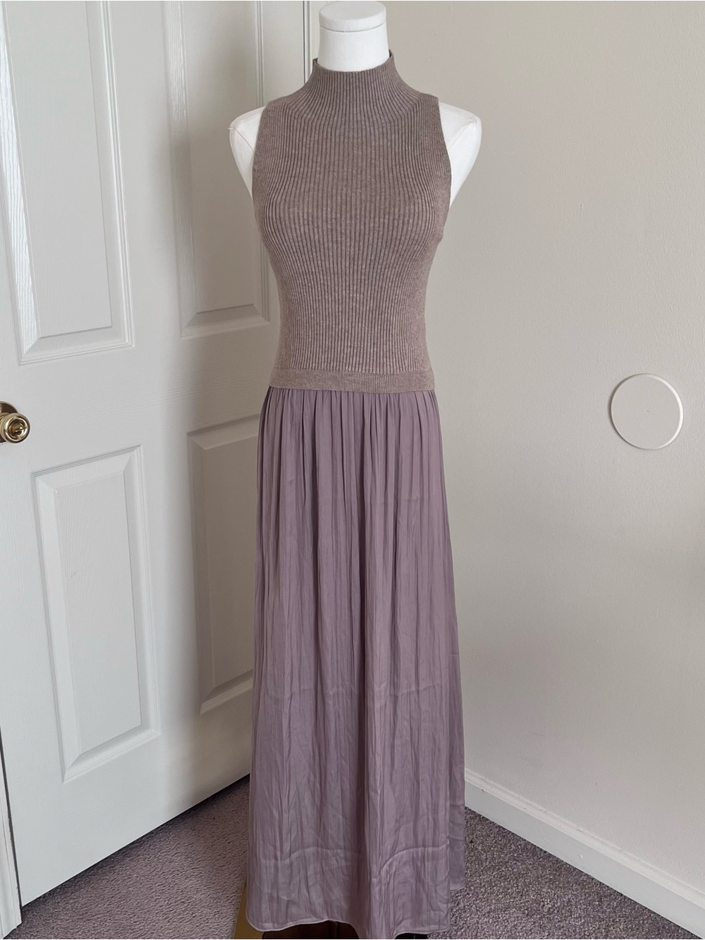 Anthropologie Tan Sleeveless Mockneck Maxi Dress Womens Size XS Minimalist Chic
